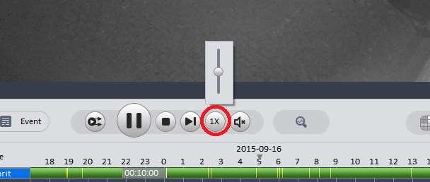 13. Om het beeld sneller te laten spelen druk je op de knop 1X. Met de schuiver kan u het beeld sneller en trager laten afspelen.