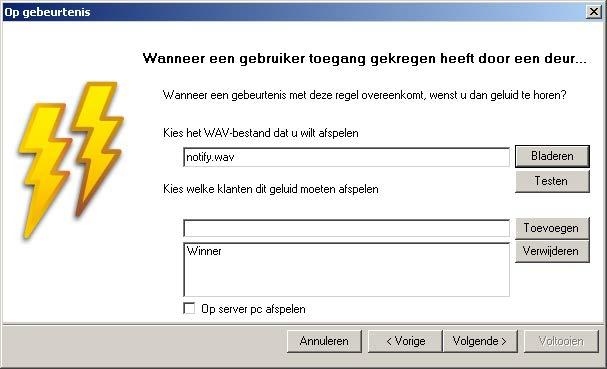 Alle cliënten die het geluid zullen spelen worden in de laatste box ingebracht. Er bestaat eveneens de optie om het geluid te spelen op de server computer door de desbetreffende box aan te vinken.