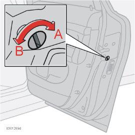 Gebruik de contactsleutel van de auto om de bedieningscilinder te verdraaien en zo de kindersloten in of uit te schakelen. A.