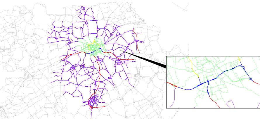 Reistijdfactor, als indicator voor de aanwezigheid van knelpunten in de verkeersafwikkeling (de verhouding tussen de werkelijke reistijd ten opzichte van de reistijd bij vrije doorstroming).