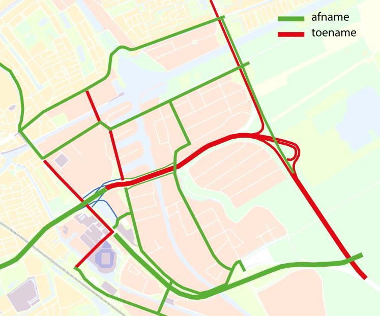 Achtergronddocument Verkeer Planuitwerking 9 februari 2017 Figuur 26 Effecten (O)WTB tov TB Intensiteiten onderliggend wegennet Niet alleen zijn er effecten te zien op de Ring Zuid en de ringwegen