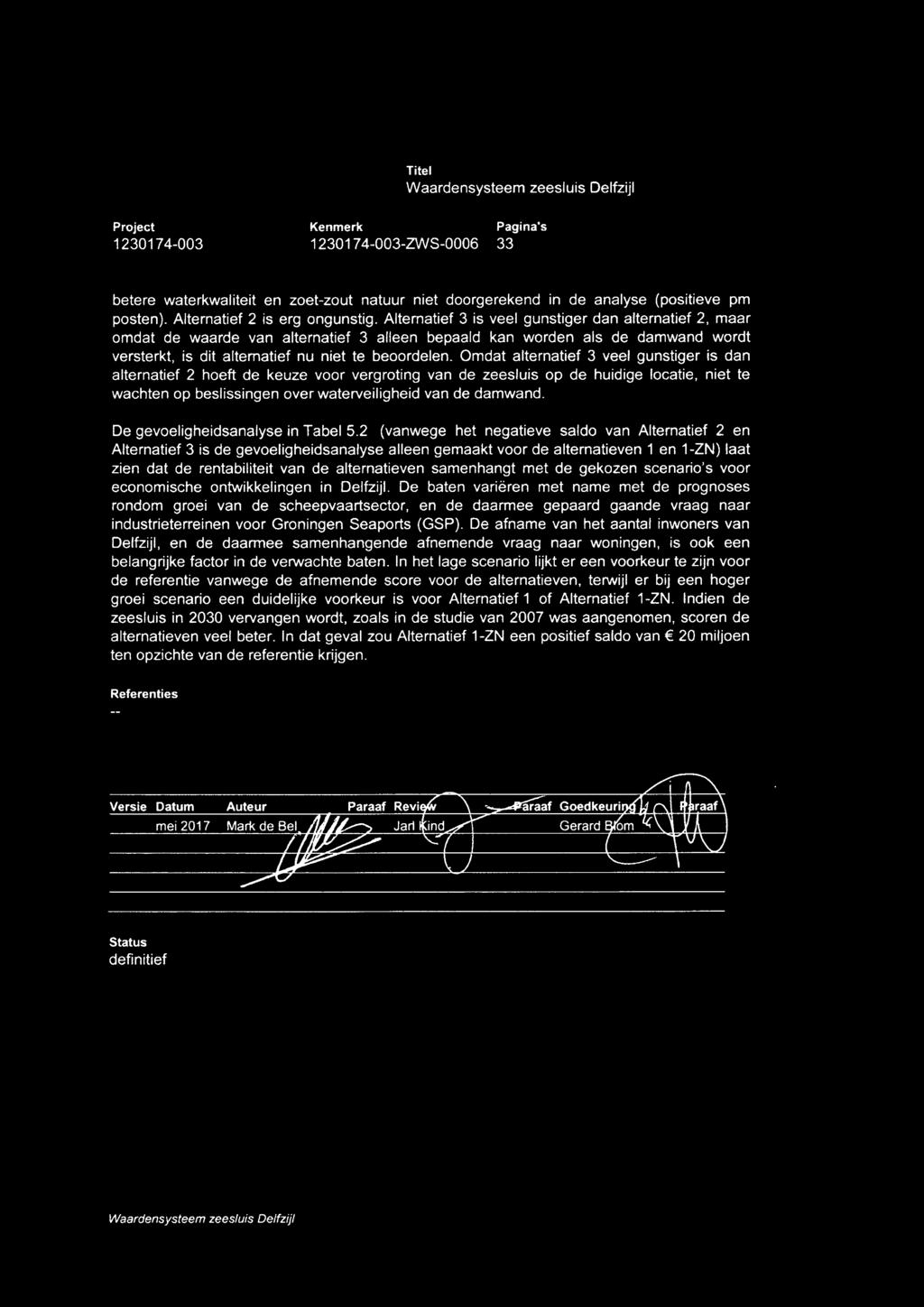 alternatief 3 is veel gunstigerdan alternatief2, maar omdat de waarde van alternatief 3 alleen bepaald kan worden als de damwand wordt versterkt, is dit alternatief nu niet te beoordelen.