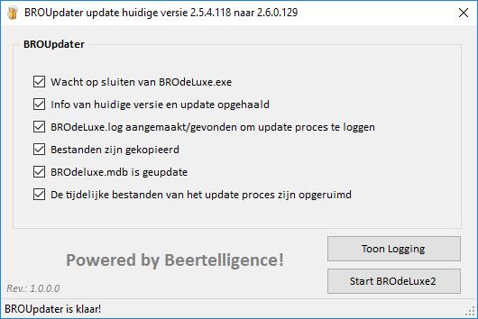 Als BROUpdater.exe klaar is, zal gevraagd worden om de nieuwe versie van BROdeLuxe2 te starten.
