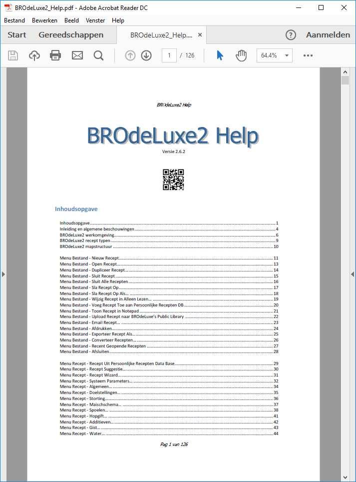 Menu Help Help BROdeLuxe2 Help Menu Help Help opent
