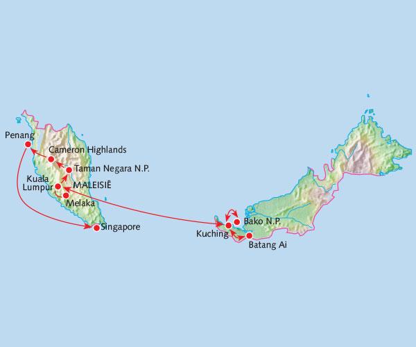 Rondreis MALEISIË EN SINGAPORE - 22 dagen Neusapen en wolkenkrabbers Reiscode: Groepsgrootte: Aantal dagen: AMA 6-18 22 Uitgebreide routebeschrijving Route Welkom Een unieke combinatie van het