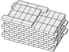 5 Wanneer een muur een dikte had van twee stenen of meer, werden de twee parementen opgetrokken in kruisverband en de tussenruimte opgevuld met bakstenen in koppenrichting.