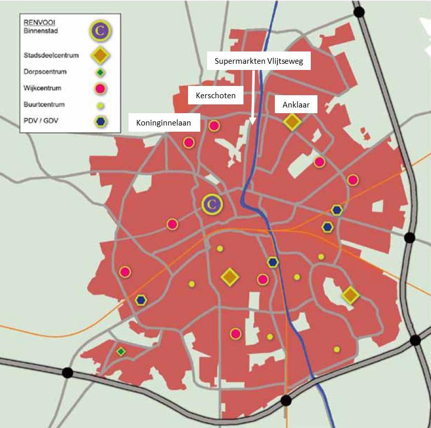 binnen de grotendeels hiërarchisch opgebouwde structuur van voornamelijk op de dagelijkse verzorging gerichte winkelgebieden in Apeldoorn (buurt-, wijk- en stadsdeelcentra en enkele buurtsteunpunten).