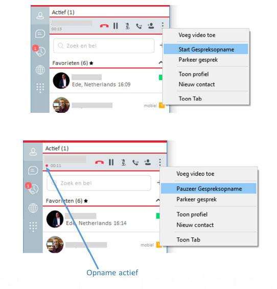 3. Handleiding voor de call recording gebruiker 3.1 Opnemen van gesprekken Afhankelijk van de instelling kan een gebruiker opnamen starten, stoppen, pauzeren of hervatten.