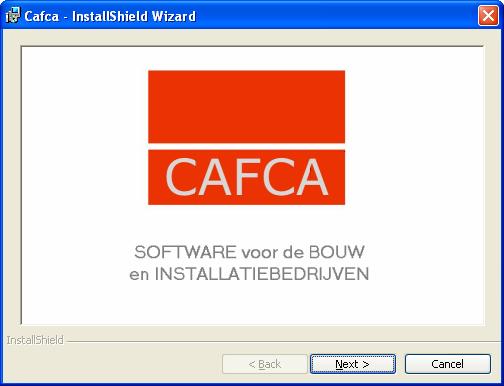 B Cafca (vervolg) Cafca Volg de volgende stappen om Cafca verder te : 1 Je bevindt je nu in het volgende scherm: Drukt op Next om verder te