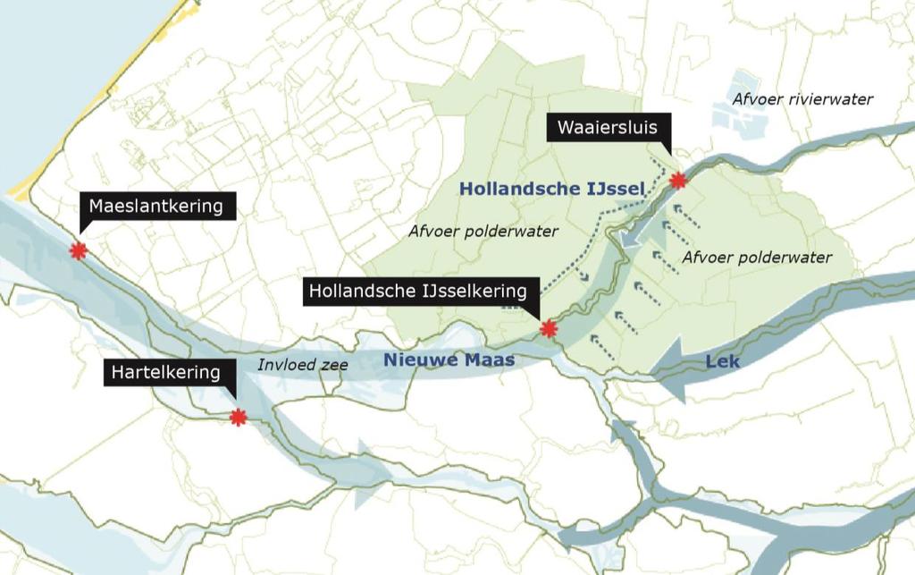 Hollandsche IJsselkering Om te voorkomen dat bij extreem hoogwater te veel water vanaf zee landinwaarts komt, is na de Watersnoodramp van 1953 in 1958 bij Krimpen aan den IJssel een beweegbare