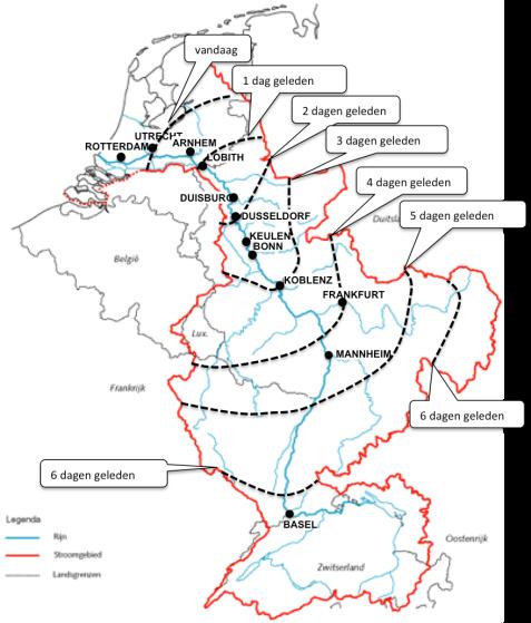 Bron 10: Aantal dagen dat het water erover doet om in Nederland te komen De hoeveelheid water die door een rivier stroomt heet de afvoer. De afvoer wordt meestal uitgedrukt in m 3 /s.