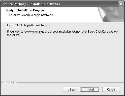e Klik op [Next]. f Klik op [Install] op het scherm "Ready to Install the Program" (Klaar om het programma te installeren). De installatie begint.