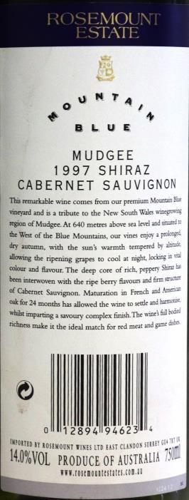 Shiraz Cabernet Sauvignon Alcoholpercentage : 14,5 %