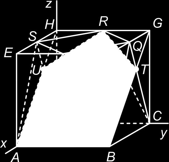 3 Meetkunde met vectoren d Teken een lijn door U evenwijdig aan lijn OP. Die snijdt de ribbe RQ. Het snijpunt noemen we V. Lijn P V snijdt de z-as in het gewenste punt N.