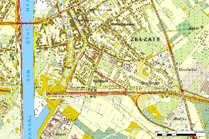 3.3. Situering van het plangebied Het plangebied is gelegen in het centrum van Zelzate en wordt in het zuiden begrensd door de A11 (Expresweg Antwerpen-Knokke).