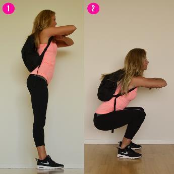 SQUAT VERZWAARD BEKIJK VIDEO Zie uitleg Squat. In plaats van squatten met het lichaamsgewicht, verzwaar je de oefeningen met gewicht op je rug.