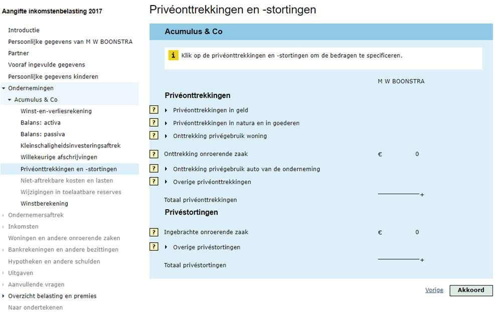 In de jaarrekening voor IB-aangifte 2017 uit Acumulus staat voor de privéonttrekkingen en -stortingen een berekening in bijlage 4. Heeft u een zakelijke auto?