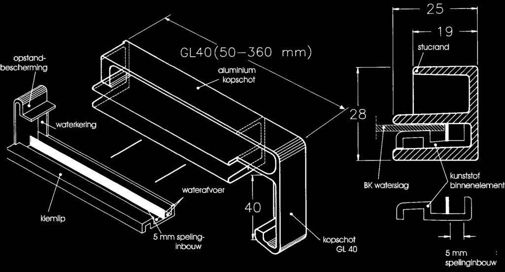 kompleet leveringsprogramma met alle onderdelen en aansluitingen - Bij uitstek geschikt voor aansluitingen op gevelisolatie - Leverbaar in blank, geanodiseerd en in iedere gewenste RAL kleur -