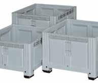 GROOTVOLUME Palletboxen 1200 x 1000 mm Convex Grootvolumeboxen voor diverse opslag en transporten 3 versies: op, op of op Onderling stapelbaar, ook op het deksel Extra stevige bodem 1 formaat: 1200 x