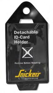 9766 ID-kaarthouder ID-kaarthouder die een identiteitskaart veilig op zijn plek houdt. Je bevestigt hem eenvoudig aan Snickers Workwear kledingstukken.