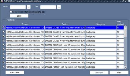 ELIT AUTOMATISCH PLANNEN VAN WEDSTRIJDEN.