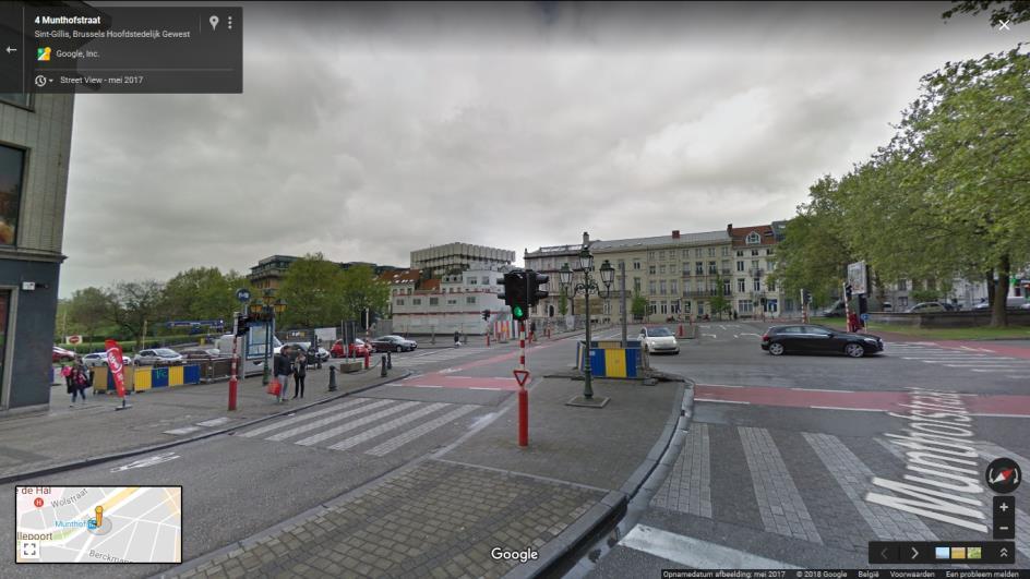 10. Markering kruispunt Munthofstraat-Waterloolaan Gemeente: Brussel, Gewestweg + Gewestelijke fietsroute Omschrijving: Als het licht op rood springt, blokkeert het verkeer dat vanaf de Waterloolaan