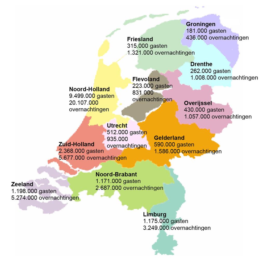 Aantal buitenlandse gasten en overnachtingen per provincie 2017