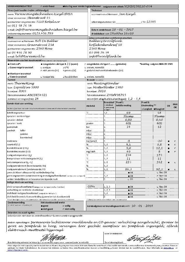 Deel VI: Ruimteverwarming Om aanvaard te zijn als specifiek bewijsstuk moet een reinigings- en verbrandingsattest er als volgt uitzien of analoge