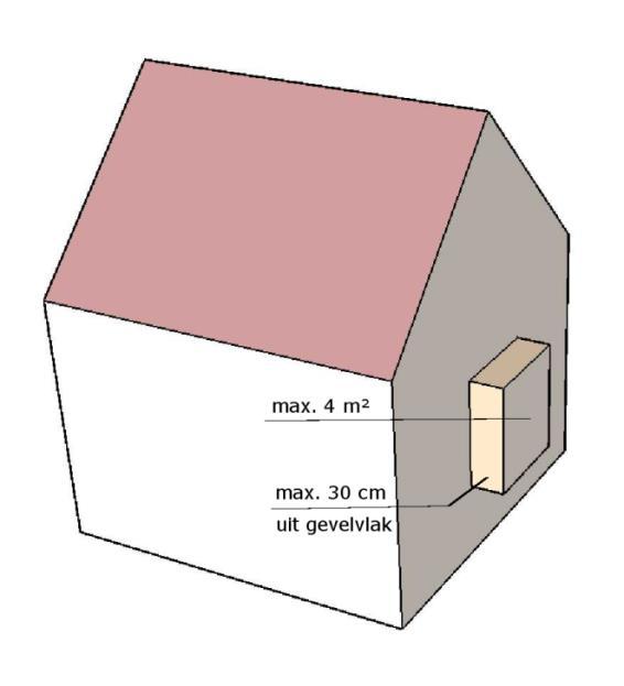 Deel IV: Het beschermde volume, de bruikbare vloeroppervlakte, de gebouwschil en begrenzingen Figuur 9: Uitsprong in een gevel - Zijdelingse daktippen met een (gezamenlijke) vloeroppervlakte gelijk