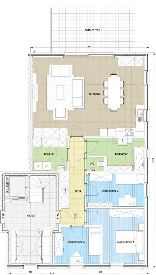 Appartement 04 Deze woongelegenheid bevindt zich rechts op het gelijkvloers van het appartementsgebouw rechts.