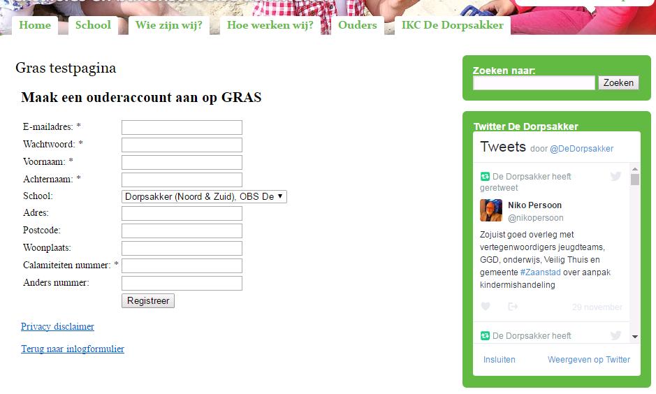 1. Account registreren en inloggen 1.1. Registreren Ga naar de website van uw school. Hier kunt u via de tabjes in het menu GRAS vinden.