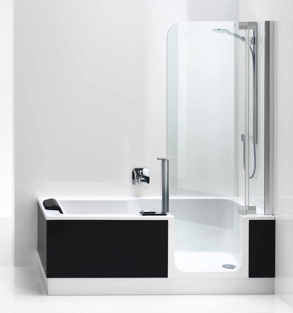 Design instapbad TWINLINE 2 * mooie strakke vormen * extra ruimte in de badkamer * rechte deur, veiligheidsglas 8mm * rugleuning antraciet (optioneel) * extra diep ligbad (58cm) * mechanische
