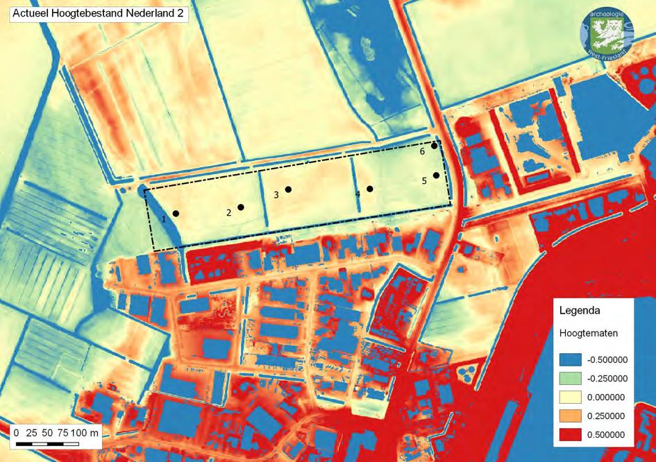 Afbeelding 11. Boringen op het Actueel Hoogtebestand Nederland (AHN2). Alle boringen zijn ingemeten met behulp van een eenvoudige GPS.