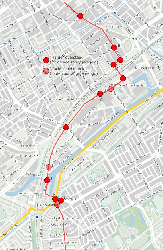 Figuur 1 Sterfietsroute binnenstad Spoorwijk - Rijswijk - Delft De sterfietsroute bestaat uit verschillende onderdelen, waarvoor de knelpunten en mogelijke oplossingen zijn verkend.