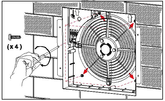 Stap 5: Plaats het motor/waaier onderdeel in de binnenmuurgeleider en bevestig het motor/waaier onderdeel op 4 punten vast aan de muurgeleider.