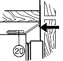 u Apparaat boven bevestigen: apparaat aan de kastwand drukken en met spaanplaatschroef Fig. 15 (28) door de bevestigingshoek Fig. 15 (22) vastschroeven.