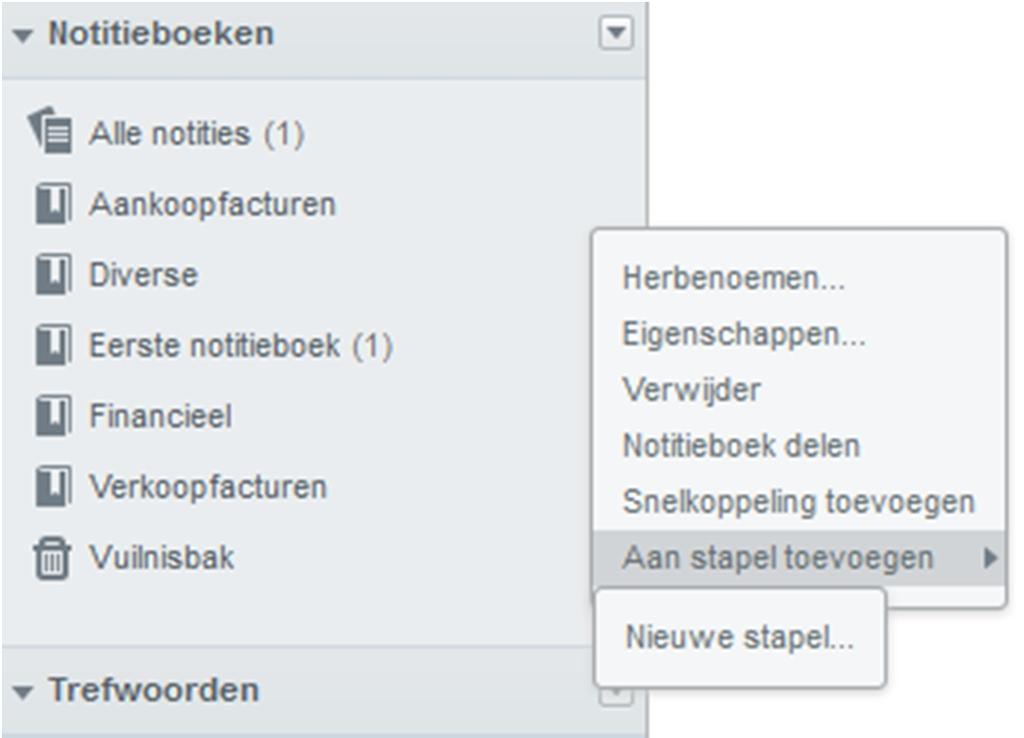STAPEL MAKEN Om notitieboeken aan stapels toe te voegen ga je met je cursor op een notitieboek naar keuze staan.