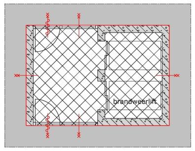 Werkelijk: Verblijfsruimte of niet nader in te delen gebruiksgebied Geen factor Looplijn op 0,3 m afstand van constructie-onderdelen Inrichting vluchtroute (art. 2.