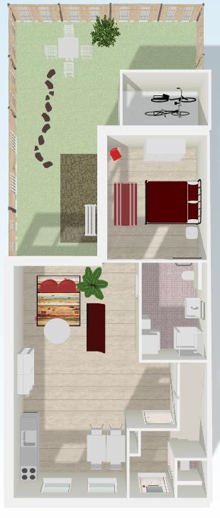 grond (ca. 14 m2) - 2 slaapkamers ( ca.