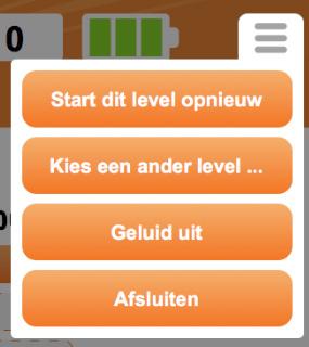 Het menu Start dit level opnieuw De score en de batterij wordt gereset, ingevoerde code wordt gewist.