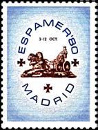 In het beeldmerk van de internationale postzegeltentoonstelling Espamer 80 die in Madrid werd gehouden van 3 tot en met 12 oktober 1980.