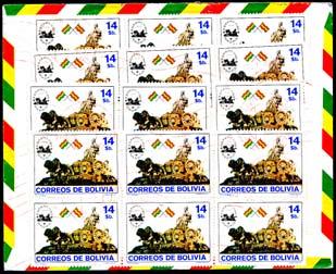 Laatst kwam ik een envelop tegen aan de voorzijde beplakt met twee postzegels van 10 peso, uitgegeven op 14 september 1982 en vijf postzegels van 14 peso uitgegeven in september 1980.