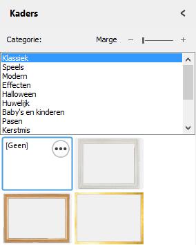 Dan hebt u niet de foto geselecteerd, maar de pagina. Zo weet u nu ook hoe u een hele pagina van een sjabloon kunt voorzien. 3.7 Kaders gebruiken U kunt op dezelfde manier een kader toevoegen.