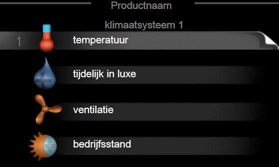 4. Hoofdmenu Als u in het Startscherm staat (zie 3. Startscherm) en u drukt op een van de toetsen B, C, D of E, dan komt u in het Hoofdmenu: In het Hoofdmenu zijn vier menu s te regelen.