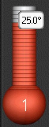 Temperatuur U selecteert temperatuur door met de pijltjes (toetsen E) op het woord temperatuur te gaan staan en op OK (toets D) te drukken. Er wordt een thermometer zichtbaar: U drukt op OK.