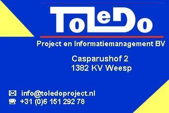 SOCIAL MEDIA LinkedIn https://www.linkedin.com/in/ronvantoledo/ Website www.toledoproject.nl JUN-2004 - SEP-2004-40 uur p.w. - Cordares Projectmanager Professionele Service Organisatie AUG-2003 - APR-2004-40 uur p.