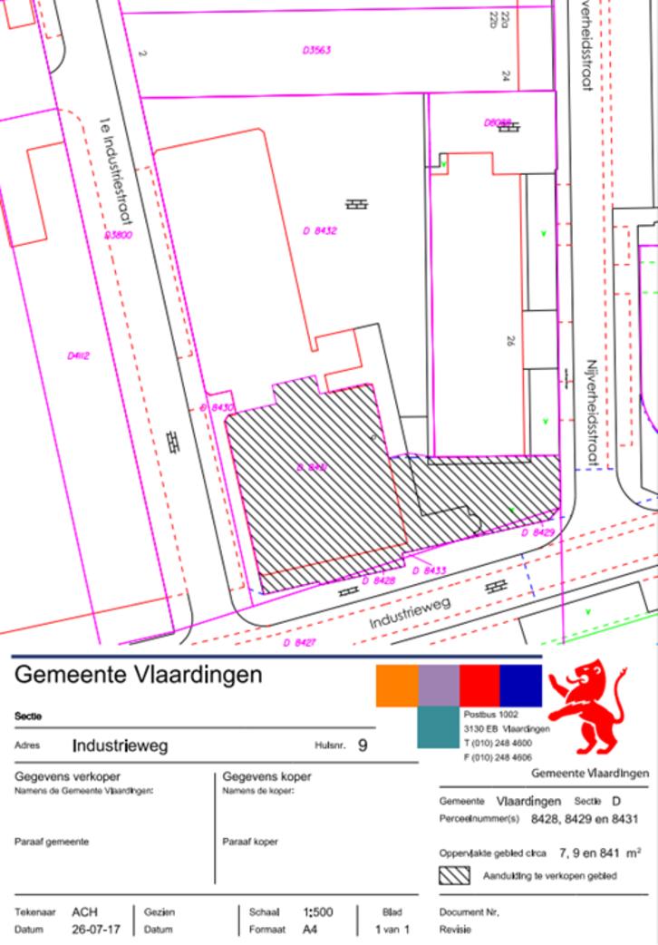 Kadastrale kaart Adres Industrieweg 9 Postcode / Plaats 3133 EE Vlaardingen Gemeente Vlaardingen