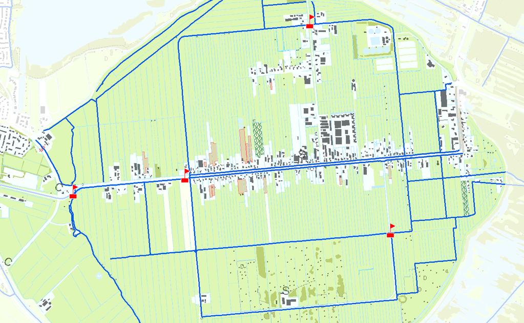Meetpunt Machineweg Meetpunt maalkom Meetpunt Middenweg (nieuw) Meetpunt Radioweg Figuur B4.27 Locatie van de peilmetingen die gebruikt gaan worden voor de aansturing van het Horstermeergemaal.
