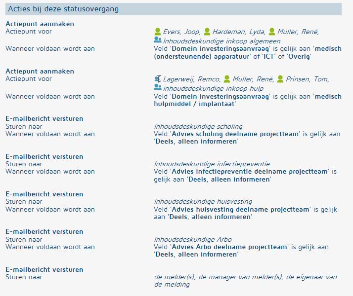 Status bestellen Automatische actie naar afdeling