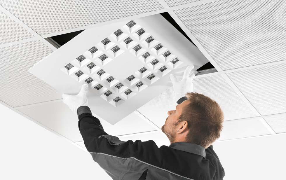 14 Verlichtingsrenovatie Eenvoudige montage in de meest uiteenlopende plafonds MIREL evolution kan in een handomdraai in diverse plafondconstructies worden ingebouwd: in modulaire plafondsystemen met